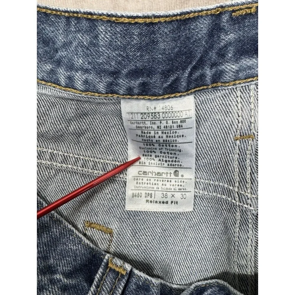 Carhartt Jeans Mens 38x30 Blue Relaxed Fit Denim Workwear 100% Cotton B460DPS